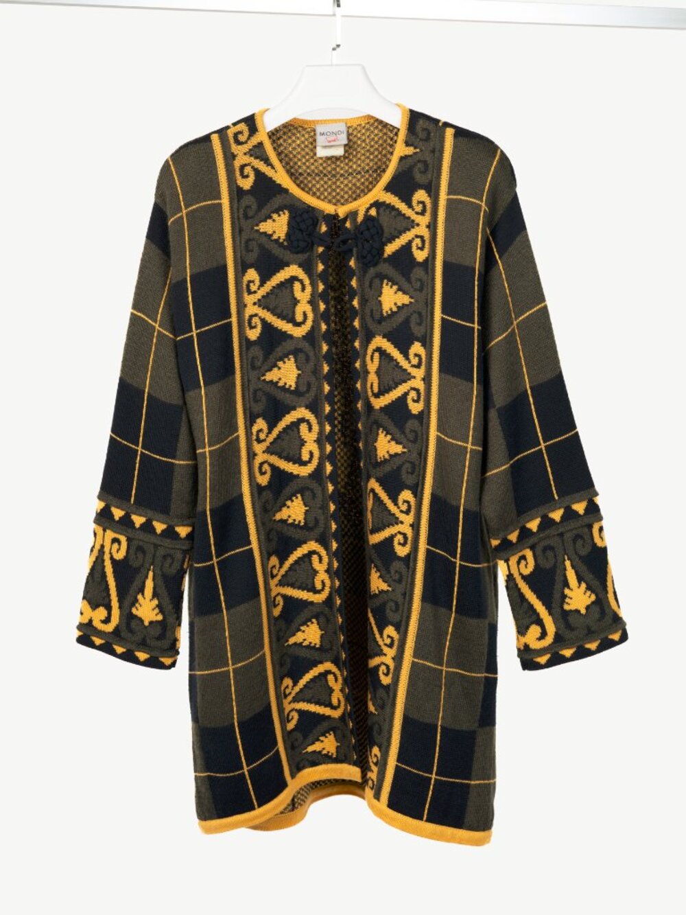 Mondi Green & Black Plaid Wool-Blend Mid-Length Cardigan